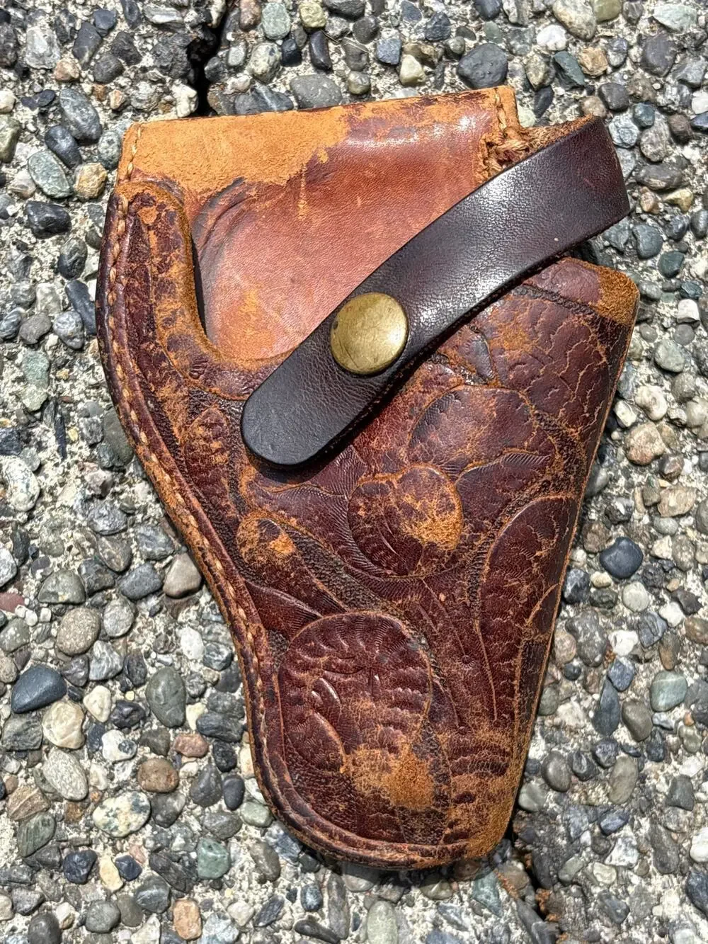 Hand tooled Leather Holster with snap clasp brown floral handmade vintage Vtg